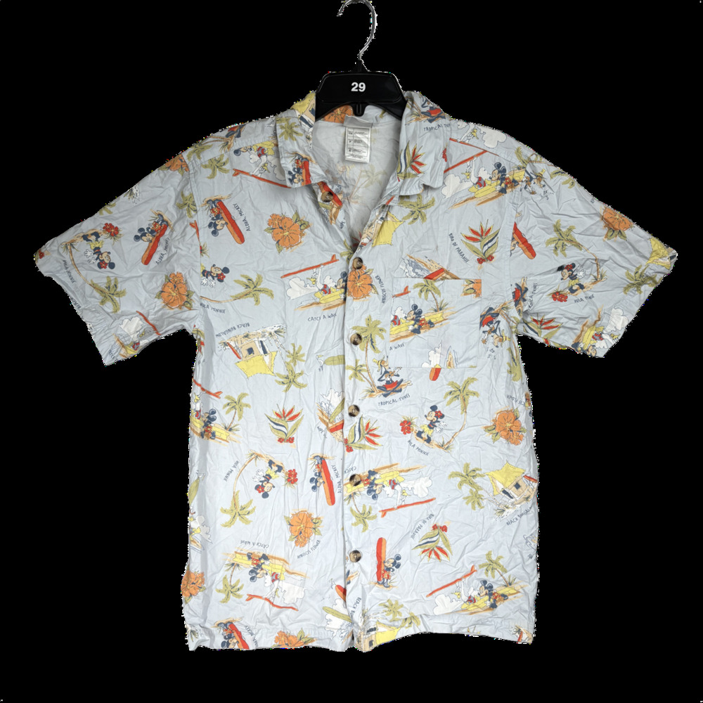 Disney Tropical Mickey Mouse Surf Graphic Button Up Shirt Size Small